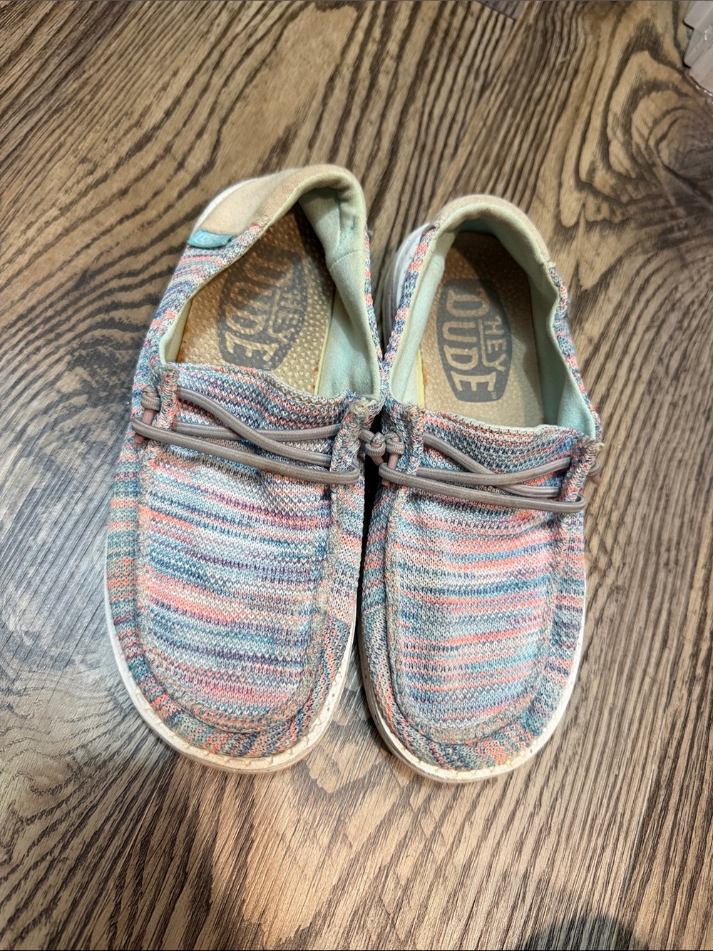Hey Dude Kids Pastel Stripe Slip-On Sneakers in Pink, Blue & Cream